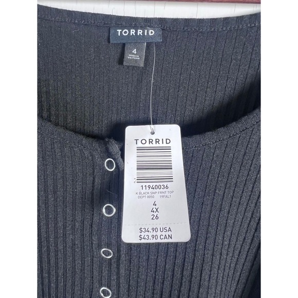 Torrid Womens Black Ribbed Henley Short Sleeve Casual Top Plus Size 4X - Picture 3 of 6